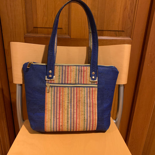 Colorful all cork tote with gold hardware now available.