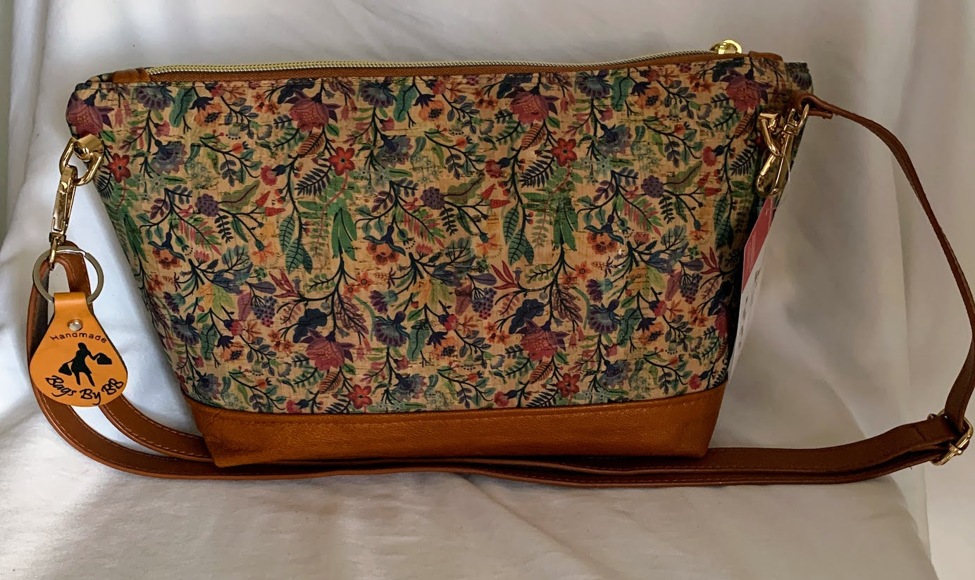 cork and leather crossbody with adjustable leather strap