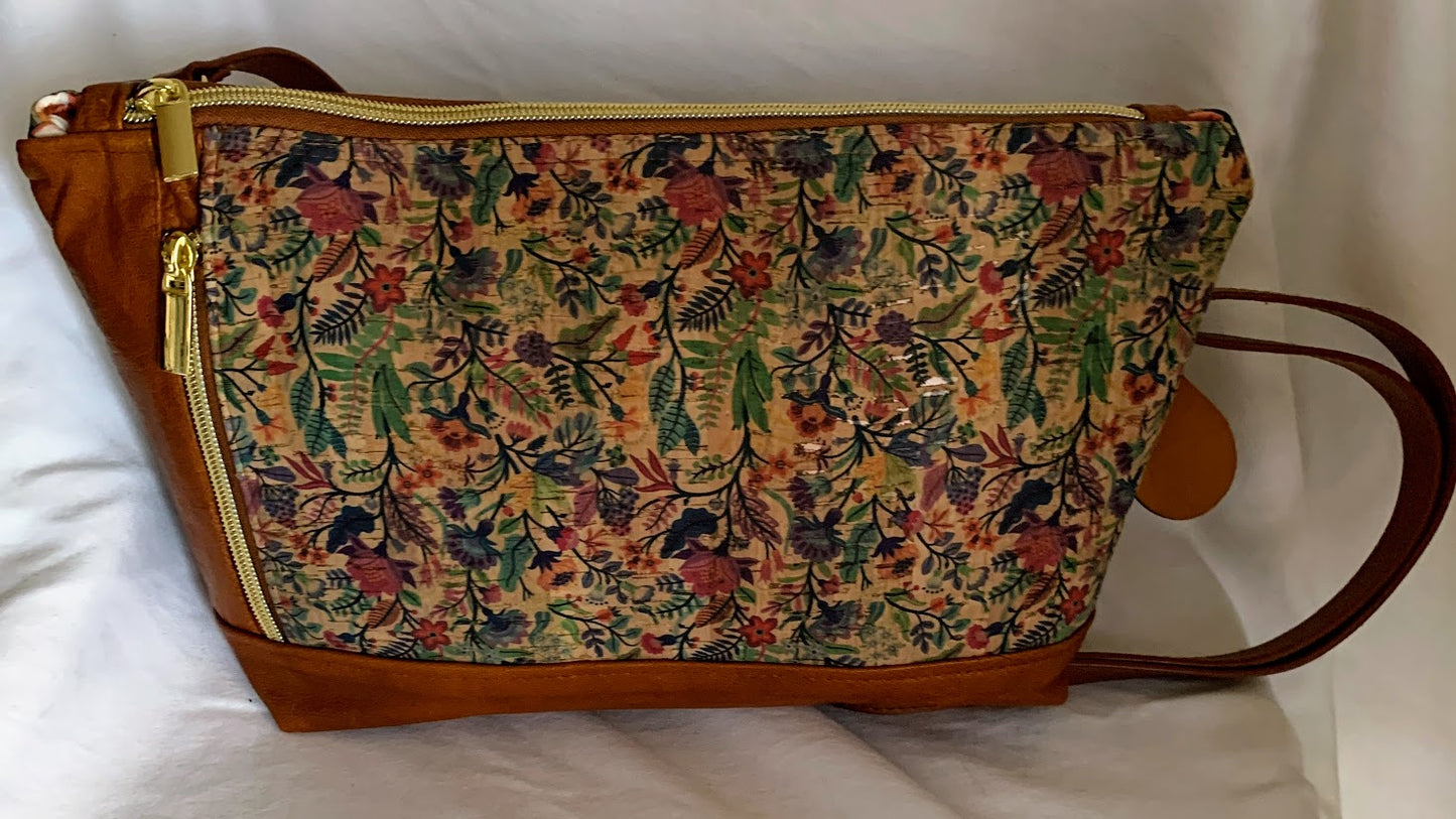 cork and leather crossbody with adjustable leather strap
