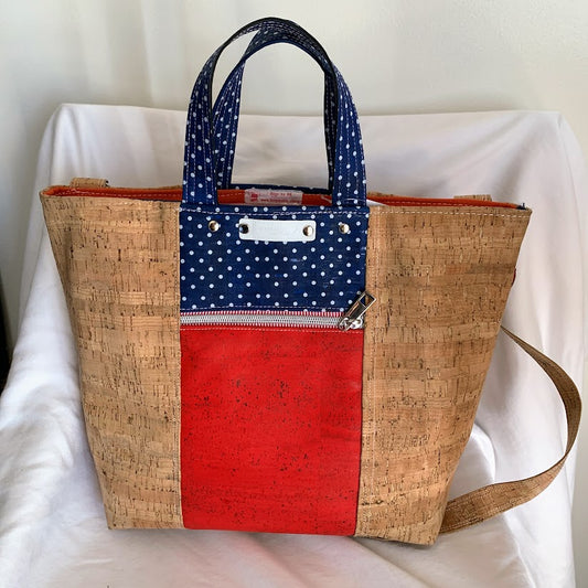Large cork tote in red white and blue