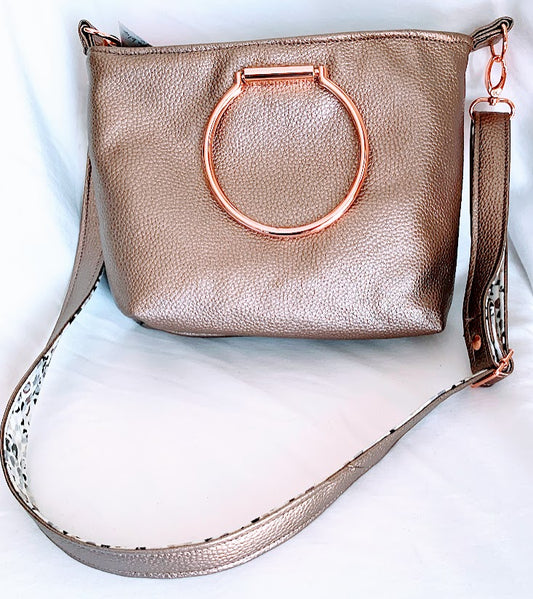 taupe vinyl ring handle tote