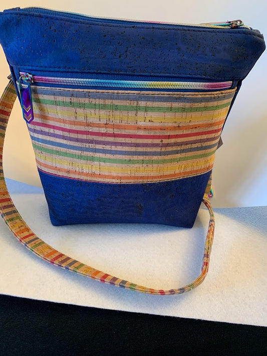 All cork crossbody bag with rainbow hardware and matching adjustable strap