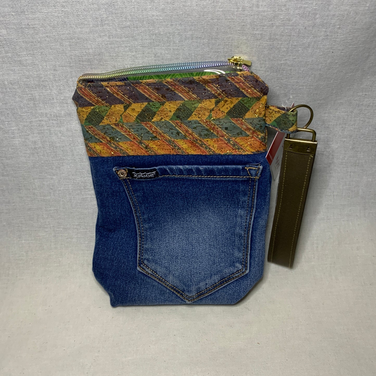 Fun denim and cork wristlet for girls.