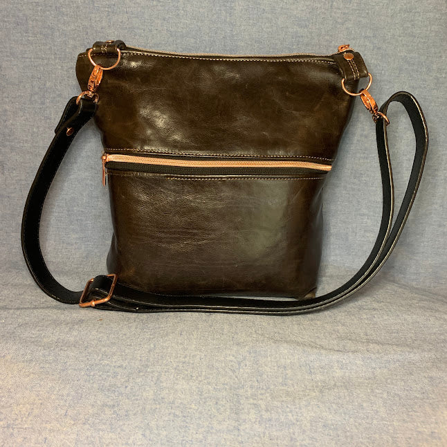 Beautiful high quality black leather bag with adjustable crossbody strap