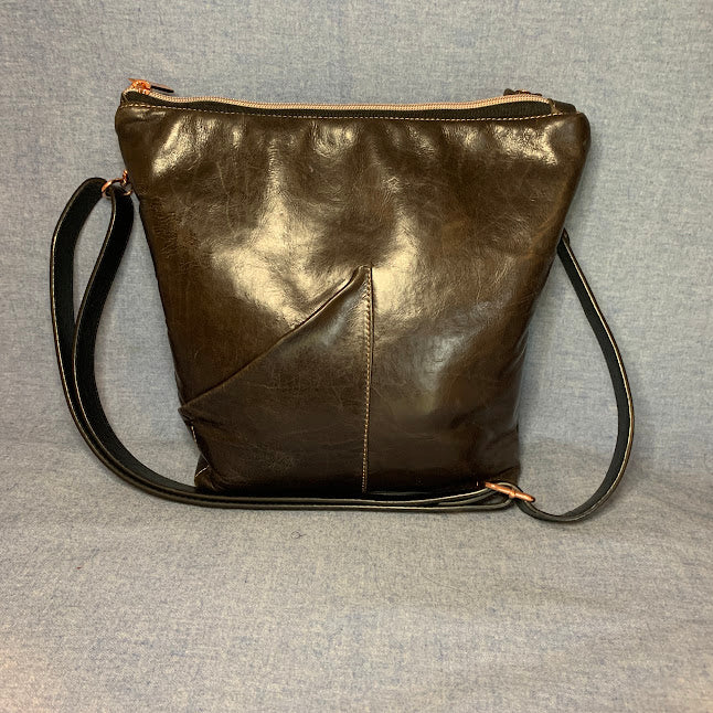 Beautiful high quality black leather bag with adjustable crossbody strap