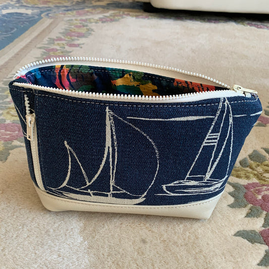 Sail Away Pouch with leather trim and home decor body.