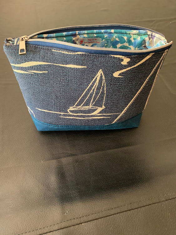 Ship Ahoy pouch with waxed canvas trim and home decor body.