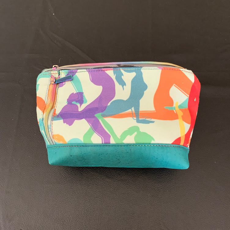 Yoga Anyone? Canvas and cork pouch with yoga theme.