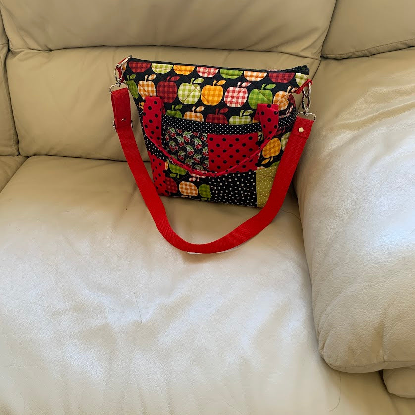 Adorable and whimsical hand-quilted patchwork tote for girls, updated.