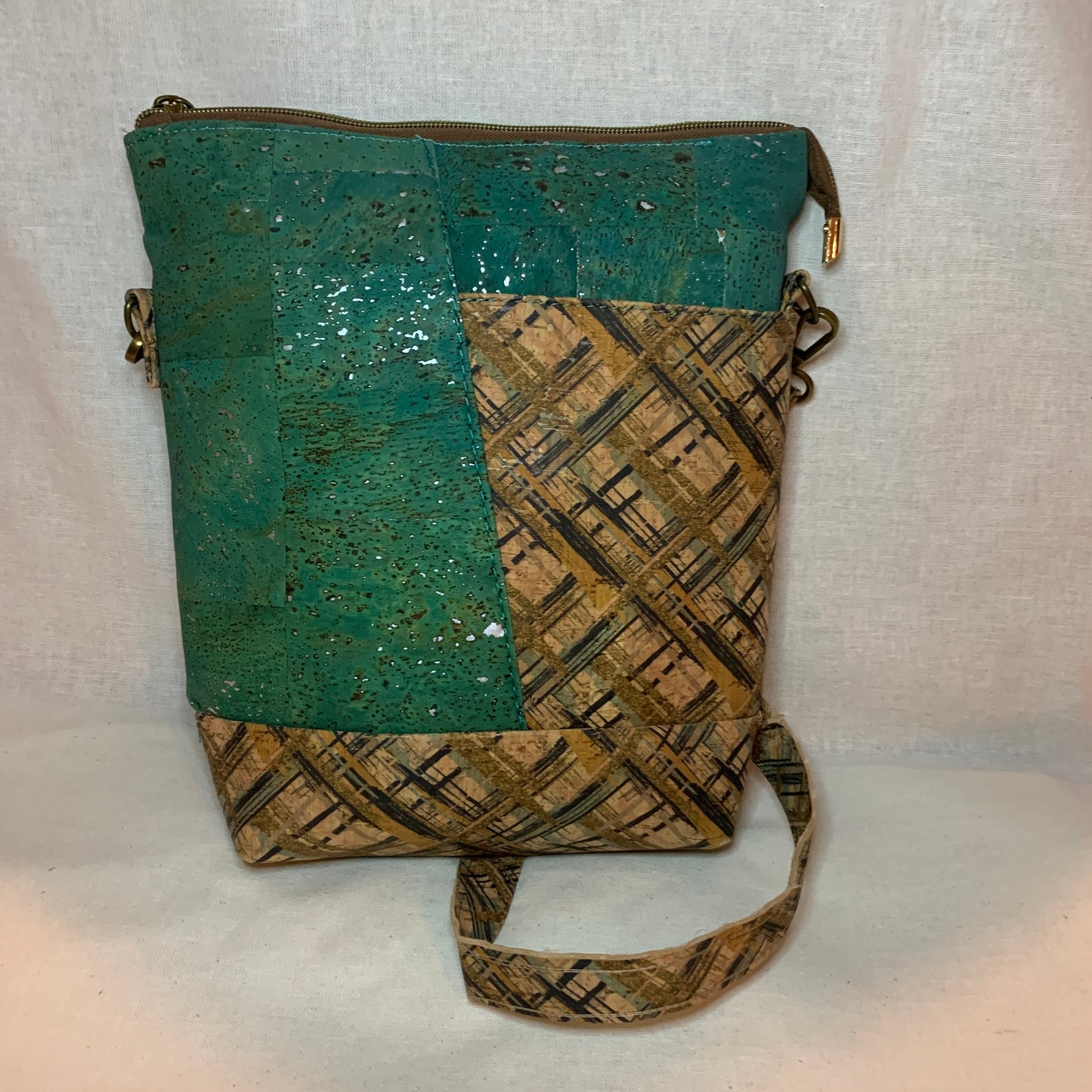 Uniquely styled all cork crossbody bag.