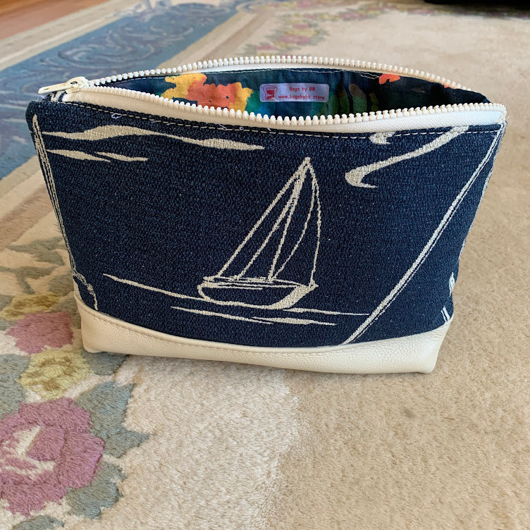 Sail Away Pouch with leather trim and home decor body.