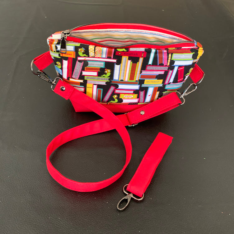 Crossbody bag with bookworm fabric